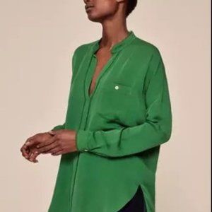 ME EM EMERALD GREEN VISCOSE SILK FRAYED SHIRT TUNIC TOP BLOUSE US 8